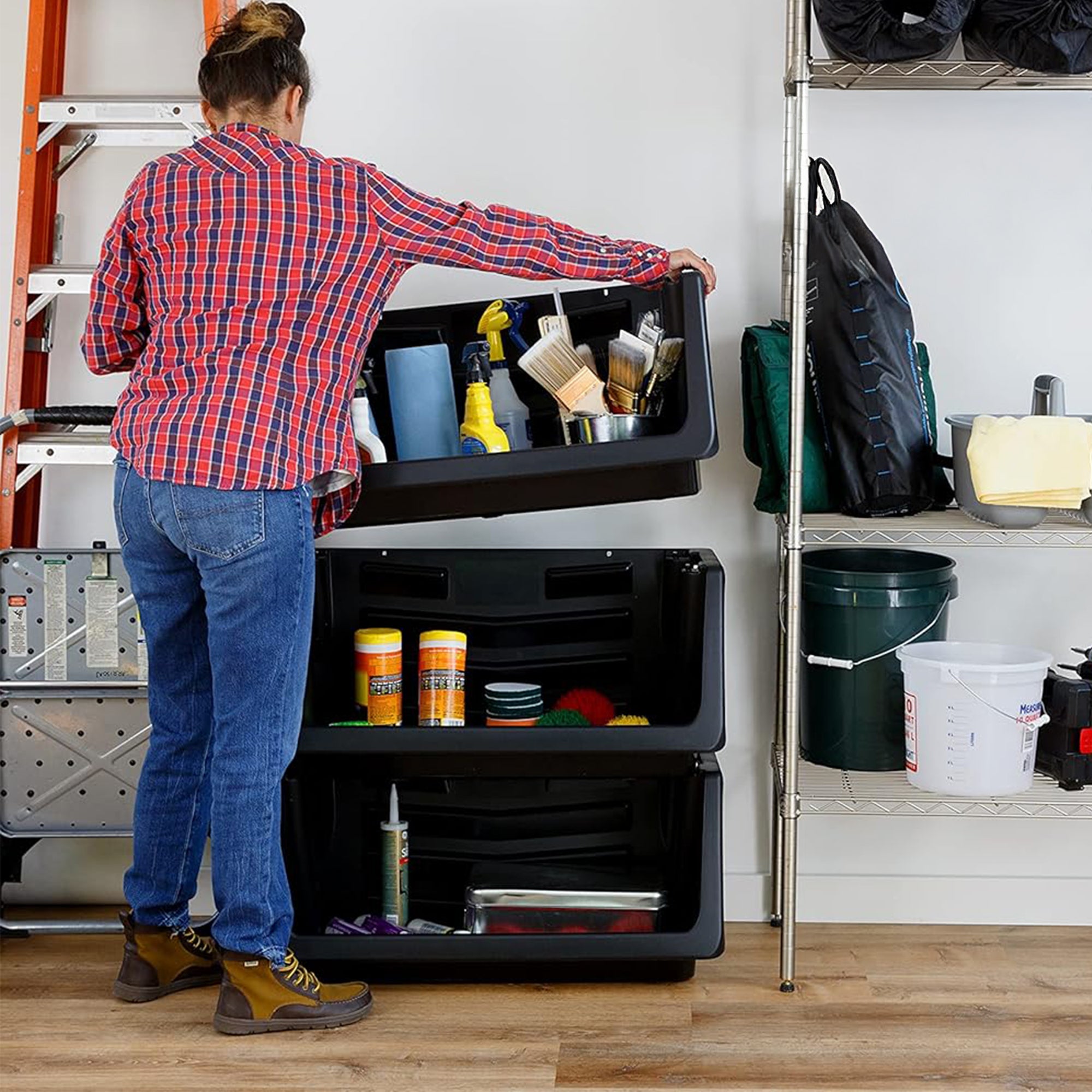 Mighty Tuff 3 Pack Nesting Stackable Bins for Heavy Duty Space Saving Storage - VMInnovations