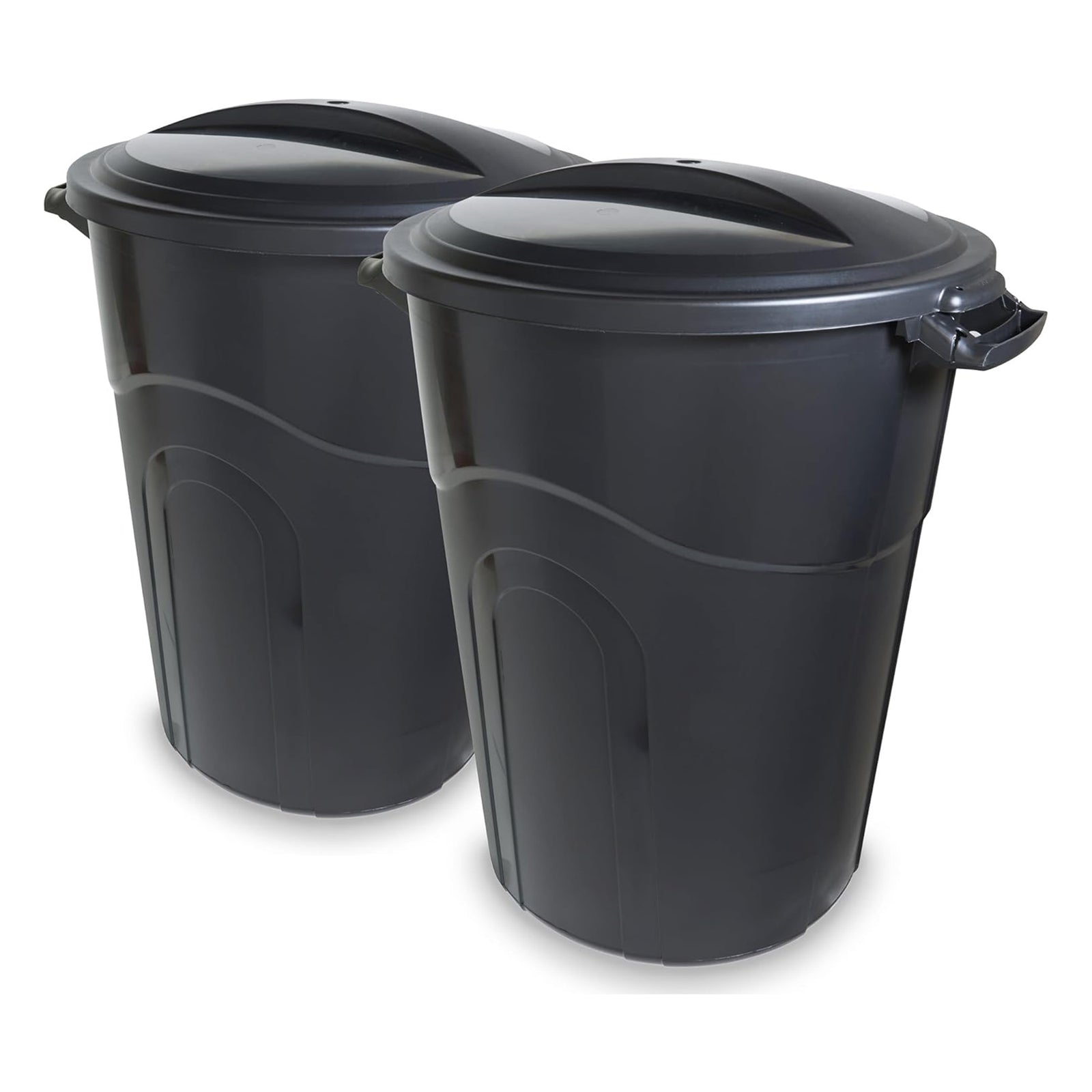 United Solutions 2 Pack 32 Gal Outdoor Garbage Trash Bins, Lids, Handles, Black - VMInnovations
