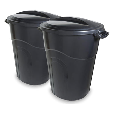 United Solutions 2 Pack 32 Gal Outdoor Garbage Trash Bins, Lids, Handles, Black - VMInnovations