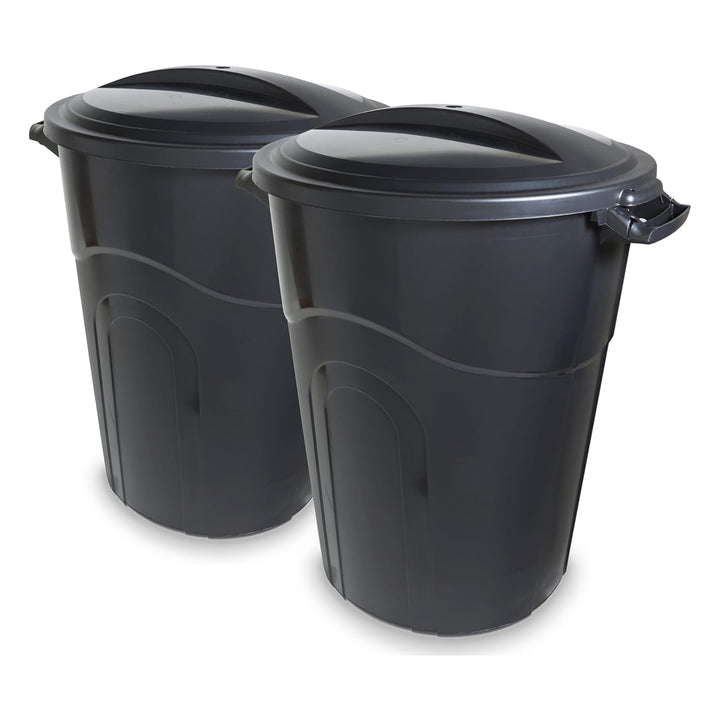 United Solutions 2 Pack 32 Gal Outdoor Trash Bins, Handles, Black (Open Box)