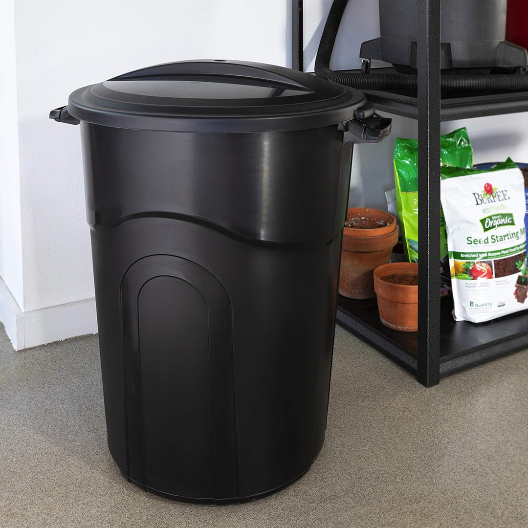 United Solutions 2 Pack 32 Gal Outdoor Garbage Trash Bins, Lids, Handles, Black