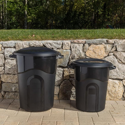 United Solutions 2 Pack 32 Gal Outdoor Garbage Trash Bins, Lids, Handles, Black - VMInnovations