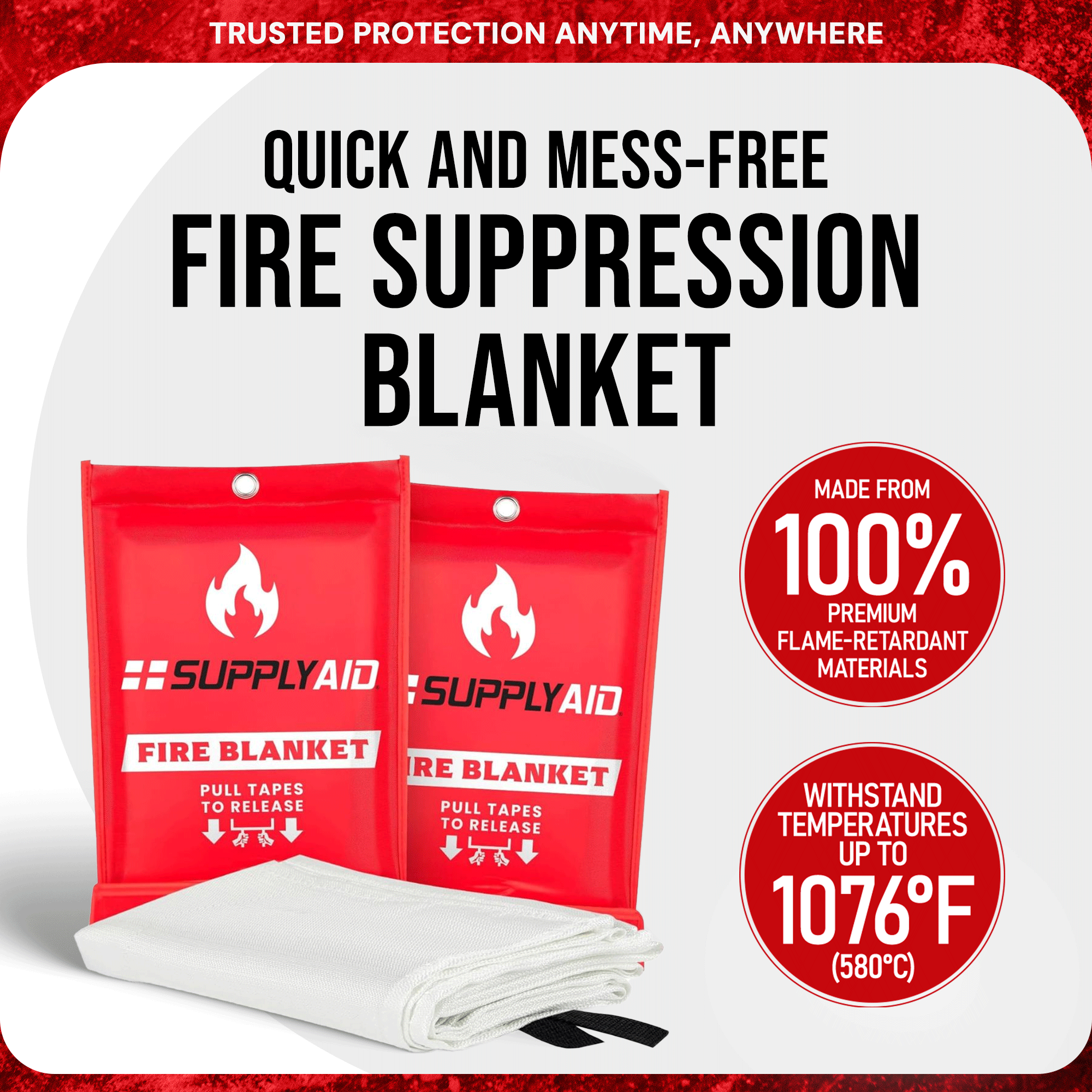 SupplyAID 12 Pack Emergency Fire Blanket for Camping and Safety Supplies, White