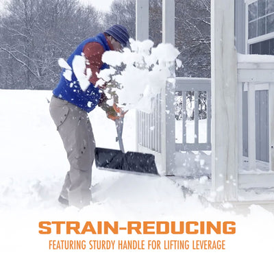 ErgieShovel 18” Steel Snow Shovel, 34.5” Shaft, Push Scoop, Orange (Open Box) - VMInnovations