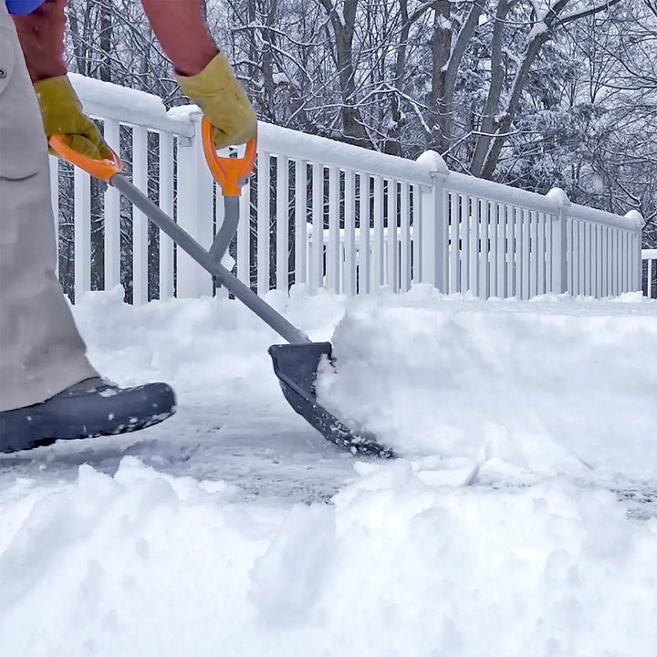 ErgieShovel 18” Steel Snow Shovel, 34.5” Shaft, Push Scoop, Orange (Open Box)