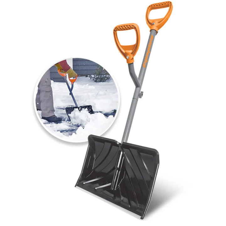 ErgieShovel 18” Steel Snow Shovel, 34.5” Shaft, Push Scoop Combination, Orange