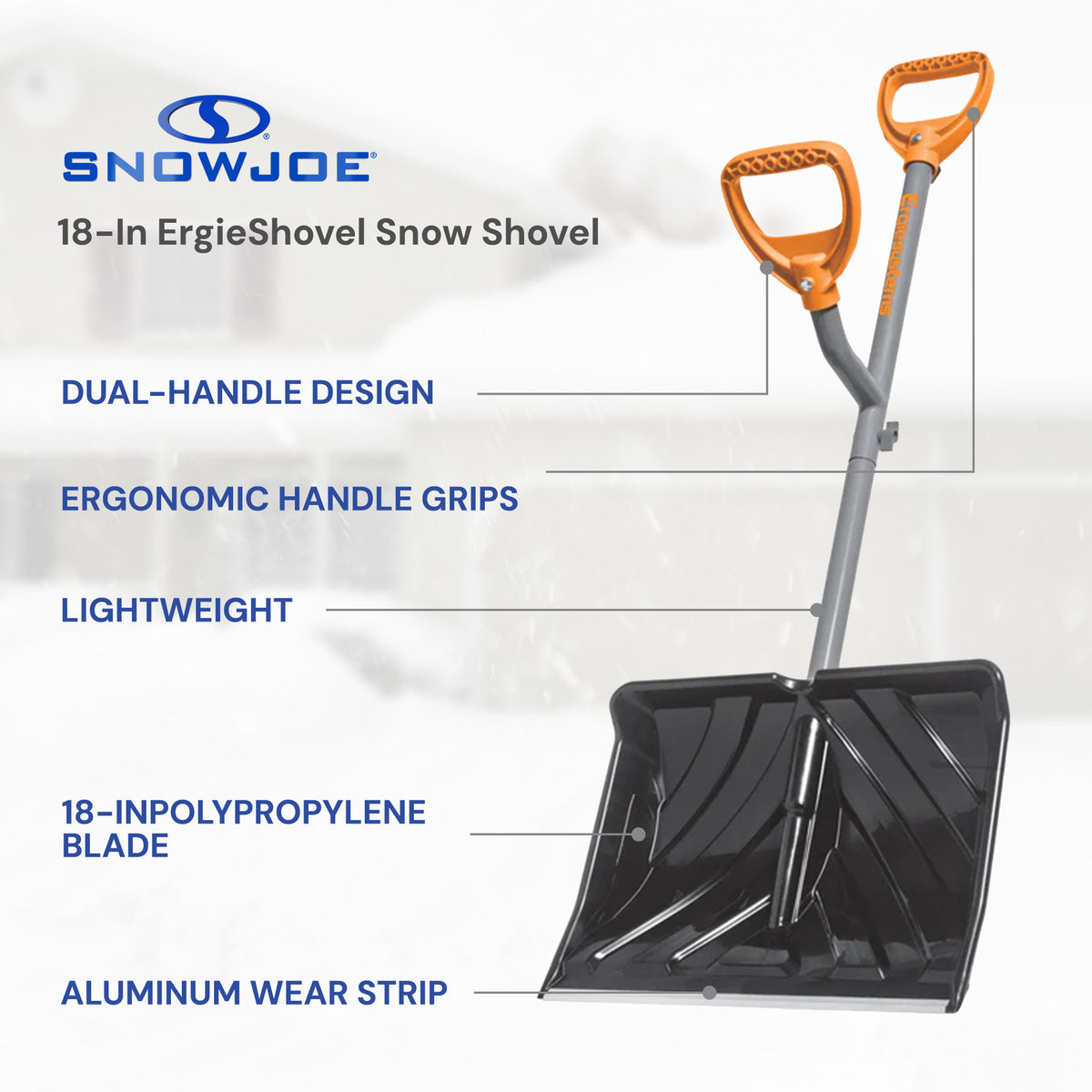 ErgieShovel 18” Steel Snow Shovel, 34.5, Push Scoop Combination, Orange (Used)