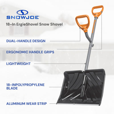 ErgieShovel 18” Steel Snow Shovel, 34.5, Push Scoop Combination, Orange (Used)