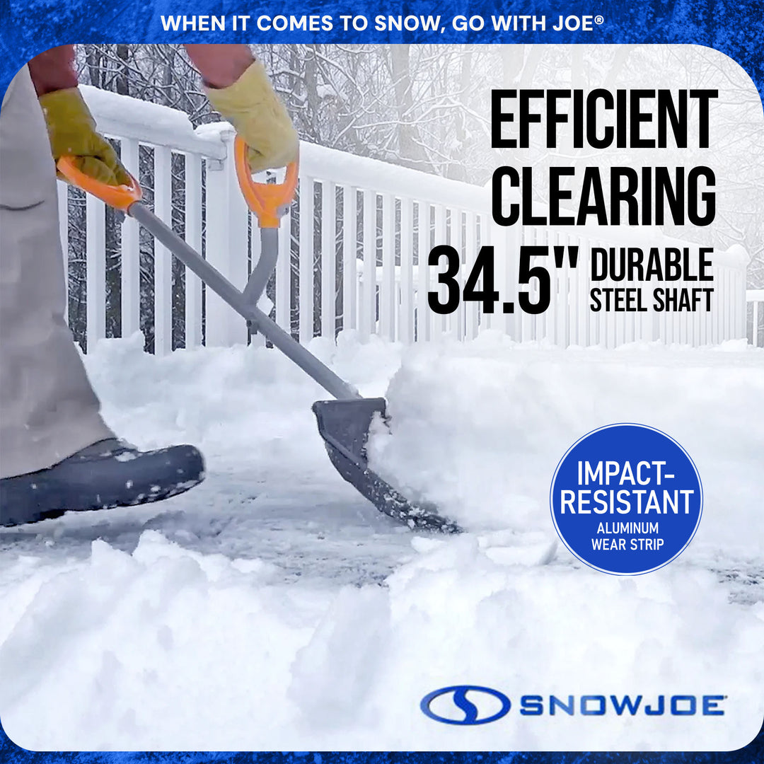 ErgieShovel 18” Steel Snow Shovel, 34.5” Shaft, Push Scoop, Orange (Open Box)