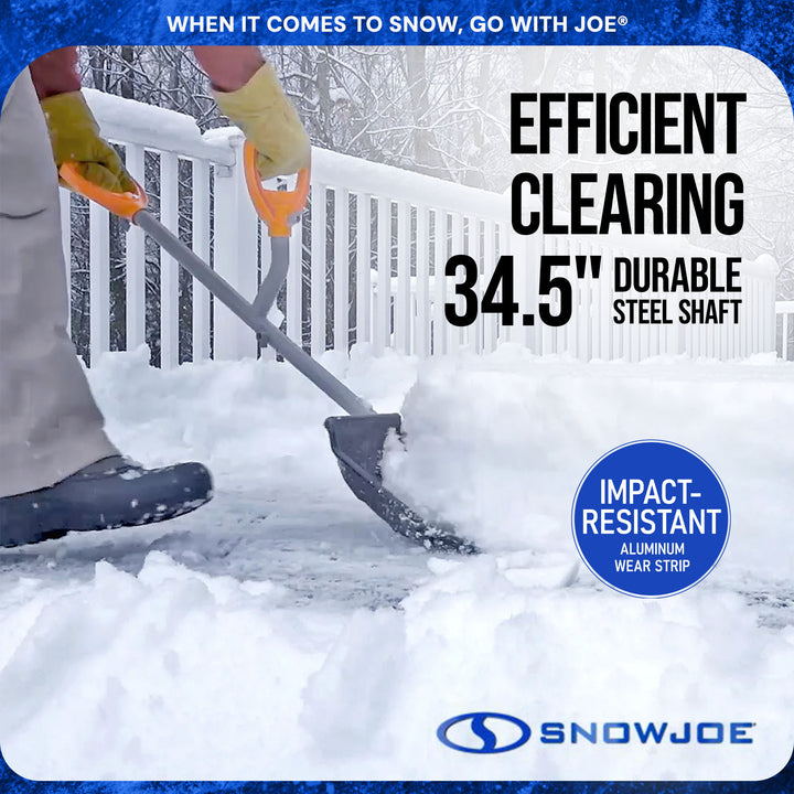 ErgieShovel 18” Steel Snow Shovel, 34.5” Shaft, Push Scoop, Orange (Open Box)