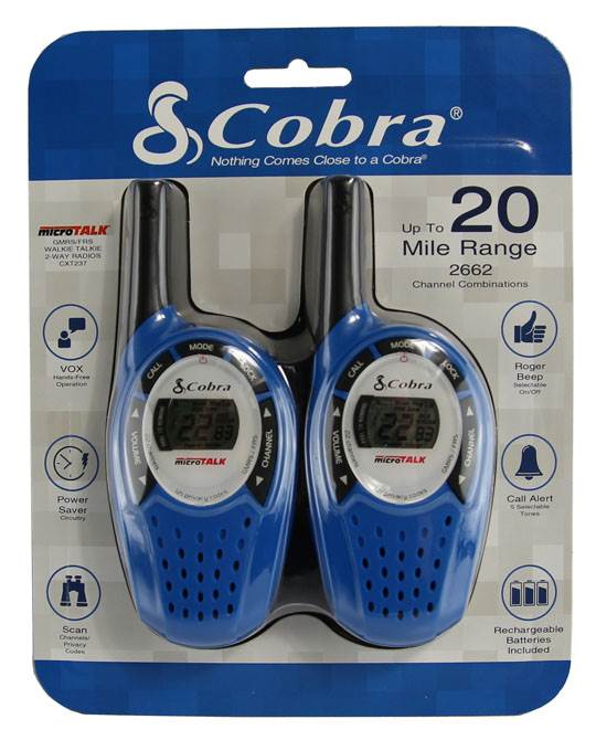 2 COBRA CXT237 MicroTalk 20 Mile FRS/GMRS 22 Channel Walkie Talkie 2-Way Radios