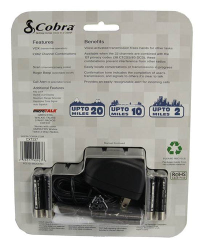 2 COBRA CXT237 MicroTalk 20 Mile FRS/GMRS 22 Channel Walkie Talkie 2-Way Radios