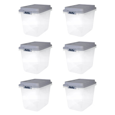 Hefty 6 Pack 32 Quart Hi-Rise Stackable Plastic Storage Bin with Lid, Clear/Gray
