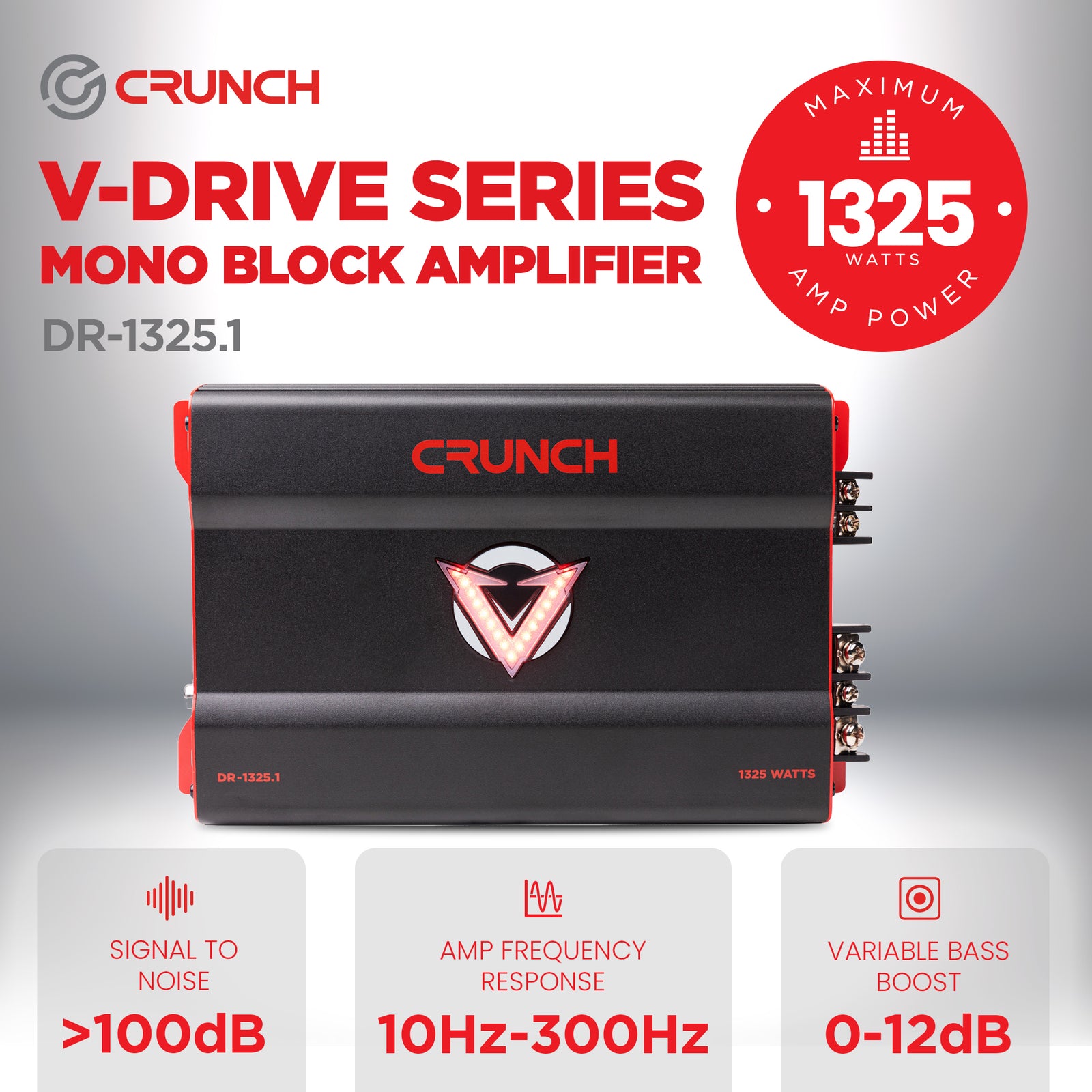 Crunch 1325W Mono block Subwoofer Car Audio Amplifier with Adjustable Crossovers - VMInnovations