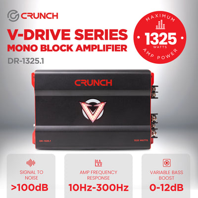 Crunch 1325W Mono block Subwoofer Car Audio Amplifier with Adjustable Crossovers - VMInnovations