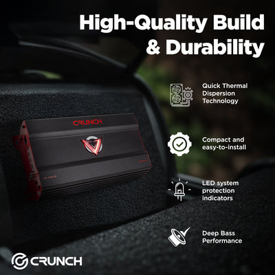 Crunch 3725W Monoblock Subwoofer Car Audio Amp, Adjustable Crossovers, Bass Knob - VMInnovations