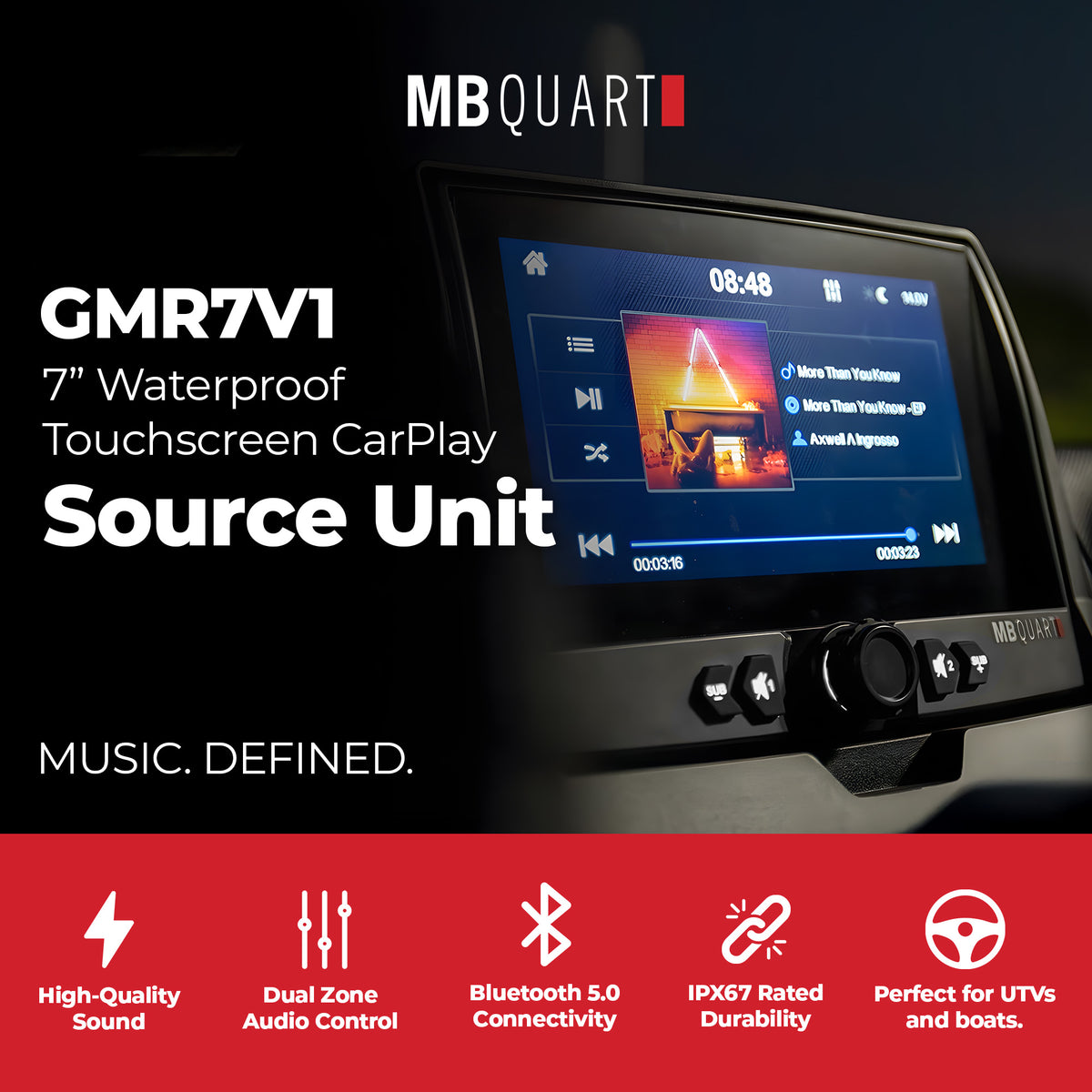 MB Quart Portable Touchscreen Car Stereo Audio System for Boat & UTV, Black