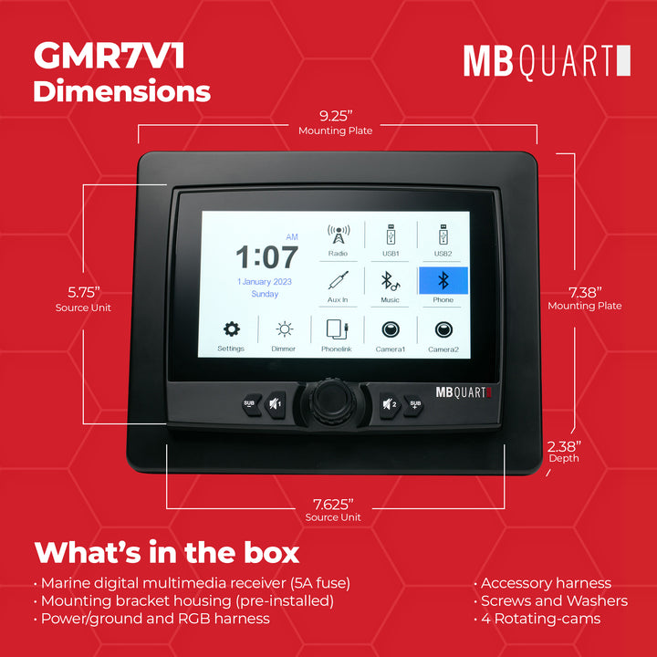 MB Quart Portable Touchscreen Car Stereo Audio System for Boat & UTV, Black