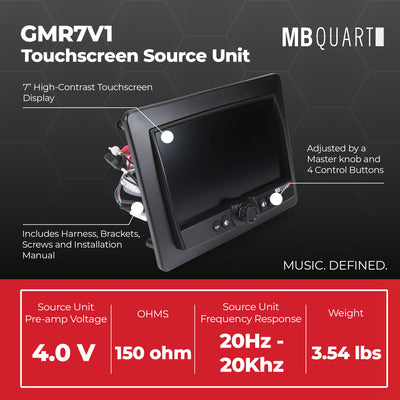 MB Quart Portable Touchscreen Car Stereo Audio System for Boat & UTV, Black