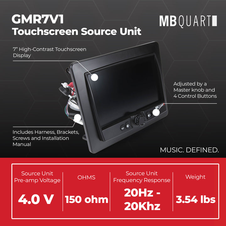 MB Quart Portable Touchscreen Car Stereo Audio System for Boat & UTV, Black
