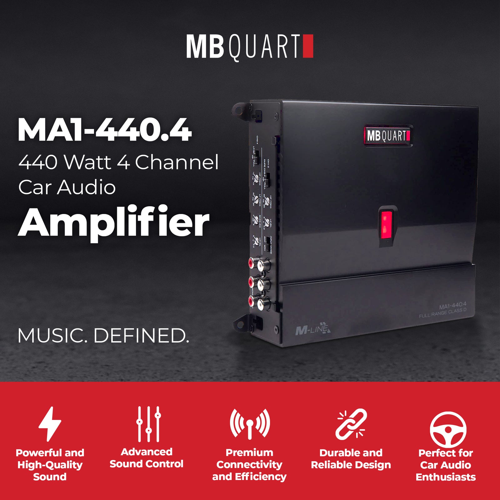 MB Quart 440 Watt 4 Channel Car Audio Amplifier Digital Class D MA1-440.4, Black - VMInnovations