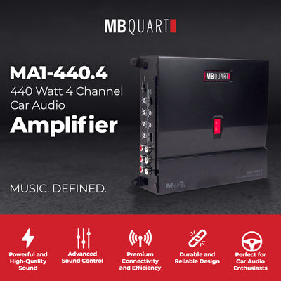 MB Quart 440 Watt 4 Channel Car Audio Amplifier Digital Class D MA1-440.4, Black - VMInnovations
