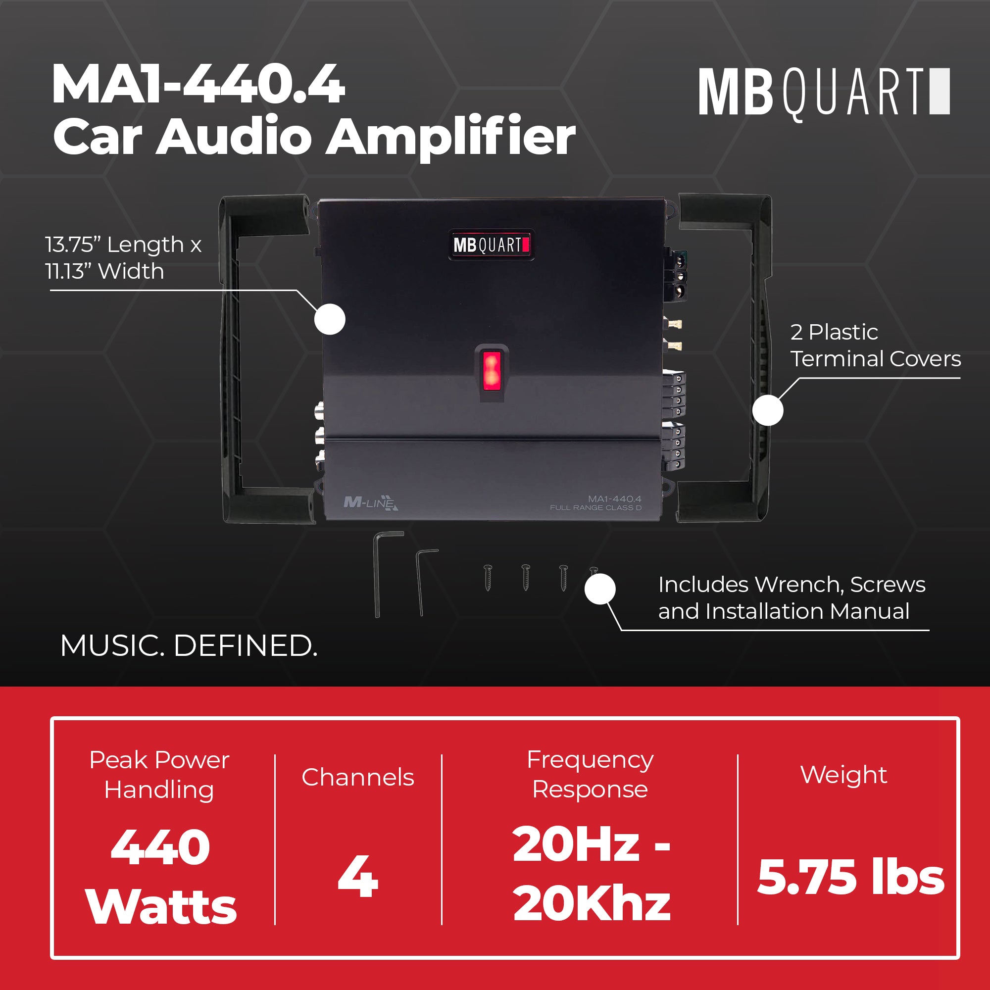 MB Quart 440 Watt 4 Channel Car Audio Amplifier Digital Class D MA1-440.4, Black - VMInnovations