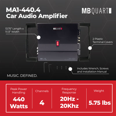 MB Quart 440 Watt 4 Channel Car Audio Amplifier Digital Class D MA1-440.4, Black - VMInnovations