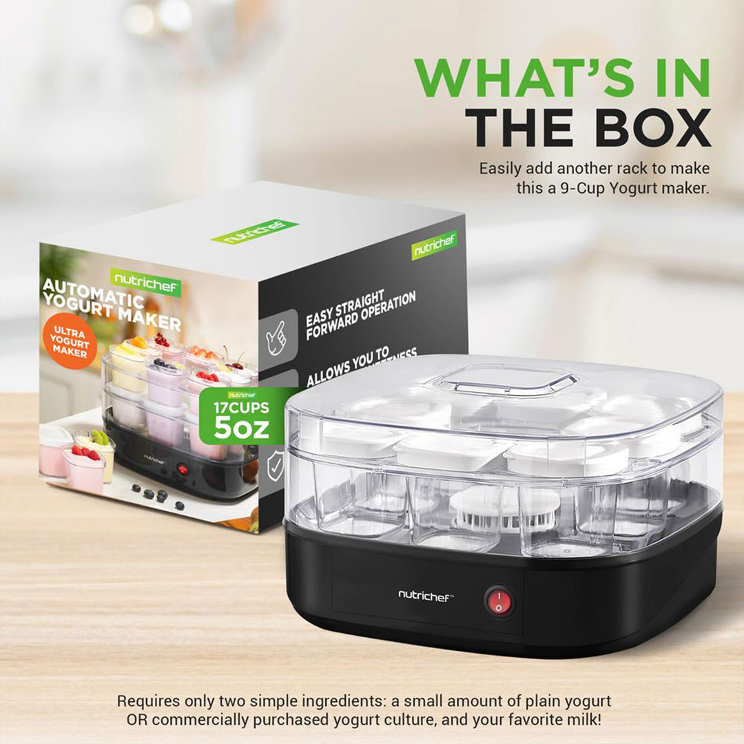 NutriChef Temperature Control Greek Yogurt Maker Machine 45 Ounces,Blk(Open Box)