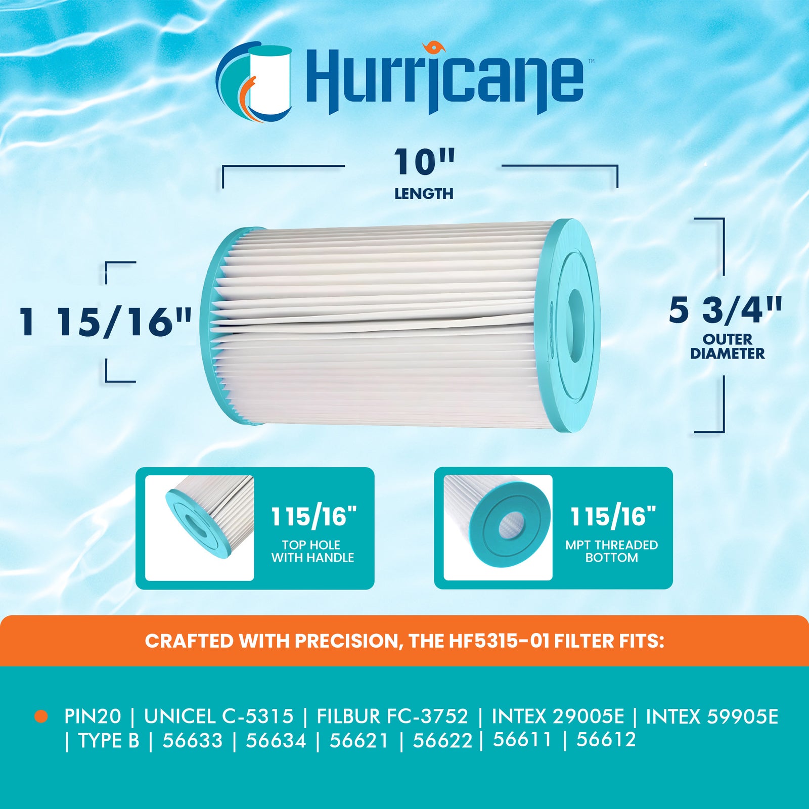 Hurricane Filters HF5315-01 Pool Filter Cartridge for Pleatco, Unicel, Intex - VMInnovations