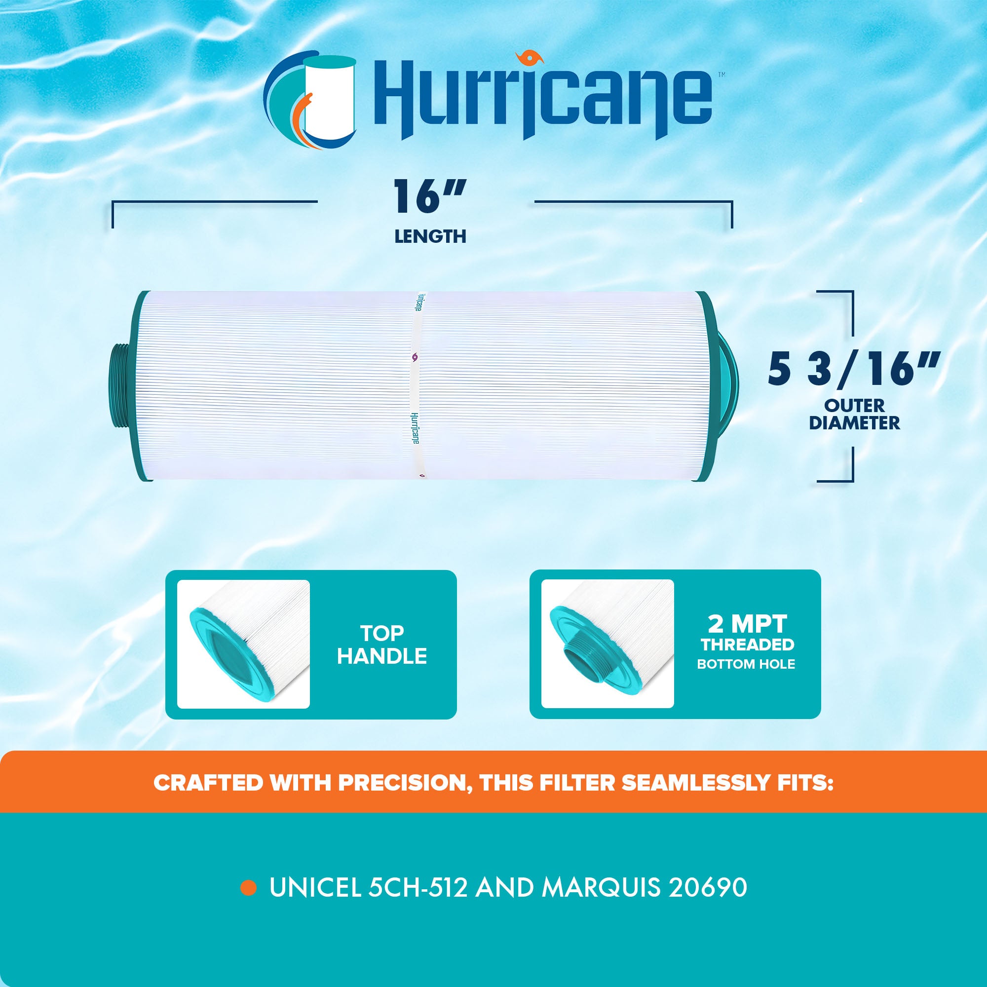 Hurricane Advanced Spa Filter Cartridge for Unicel 5CH-512 and Marquis 20690 - VMInnovations