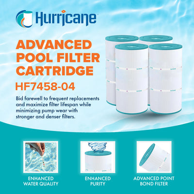 Hurricane Filters HF7458 Pool Filter Cartridge for Pleatco, Unicel, 4 Pack