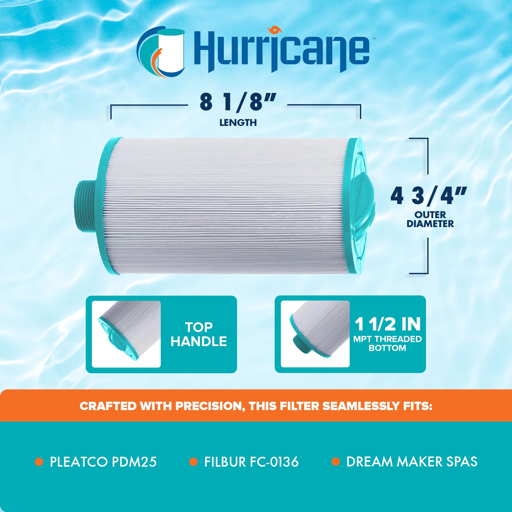 Hurricane Filters HFPDM25-01 Advanced Pool and Spa Cartridge Filter Replacement - VMInnovations