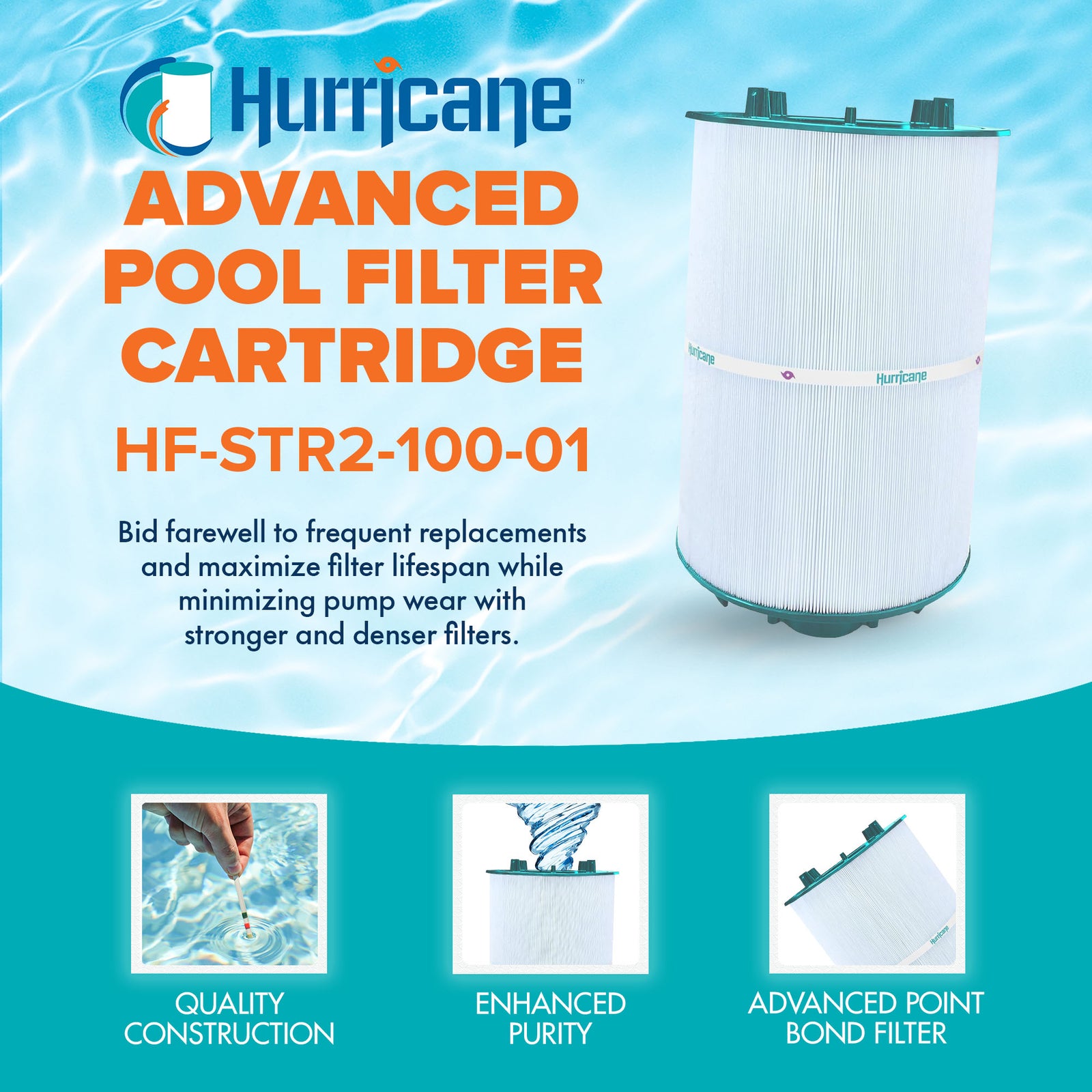 Hurricane Filters HF-STR2-100-01 Advanced Pool, Spa Cartridge Filter Replacement - VMInnovations