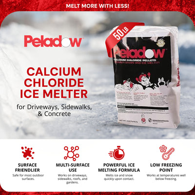 Peladow Ice Melt Calcium Chloride, Melts Ice to -25 Degrees Fahrenheit, 50 Lb, PD50