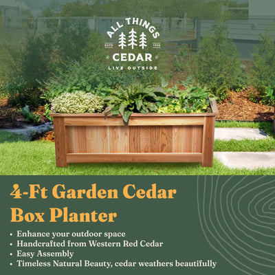 All Things Cedar 4 Foot Cedar Box Planter, Elevated Outdoor Garden Bed, Natural (Open Box)