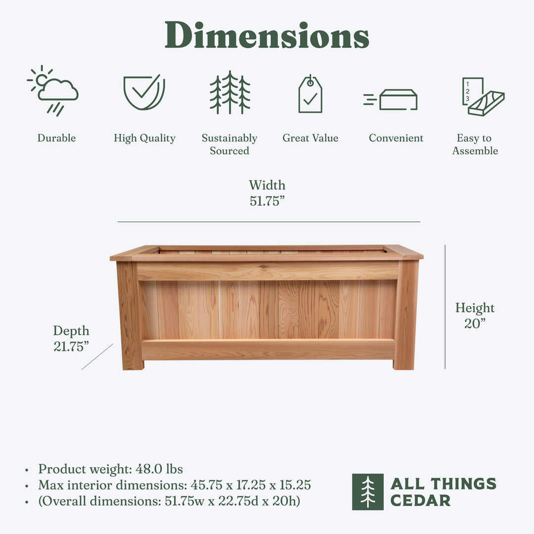 All Things Cedar 4 Foot Cedar Box Planter, Elevated Outdoor Garden Bed, Natural