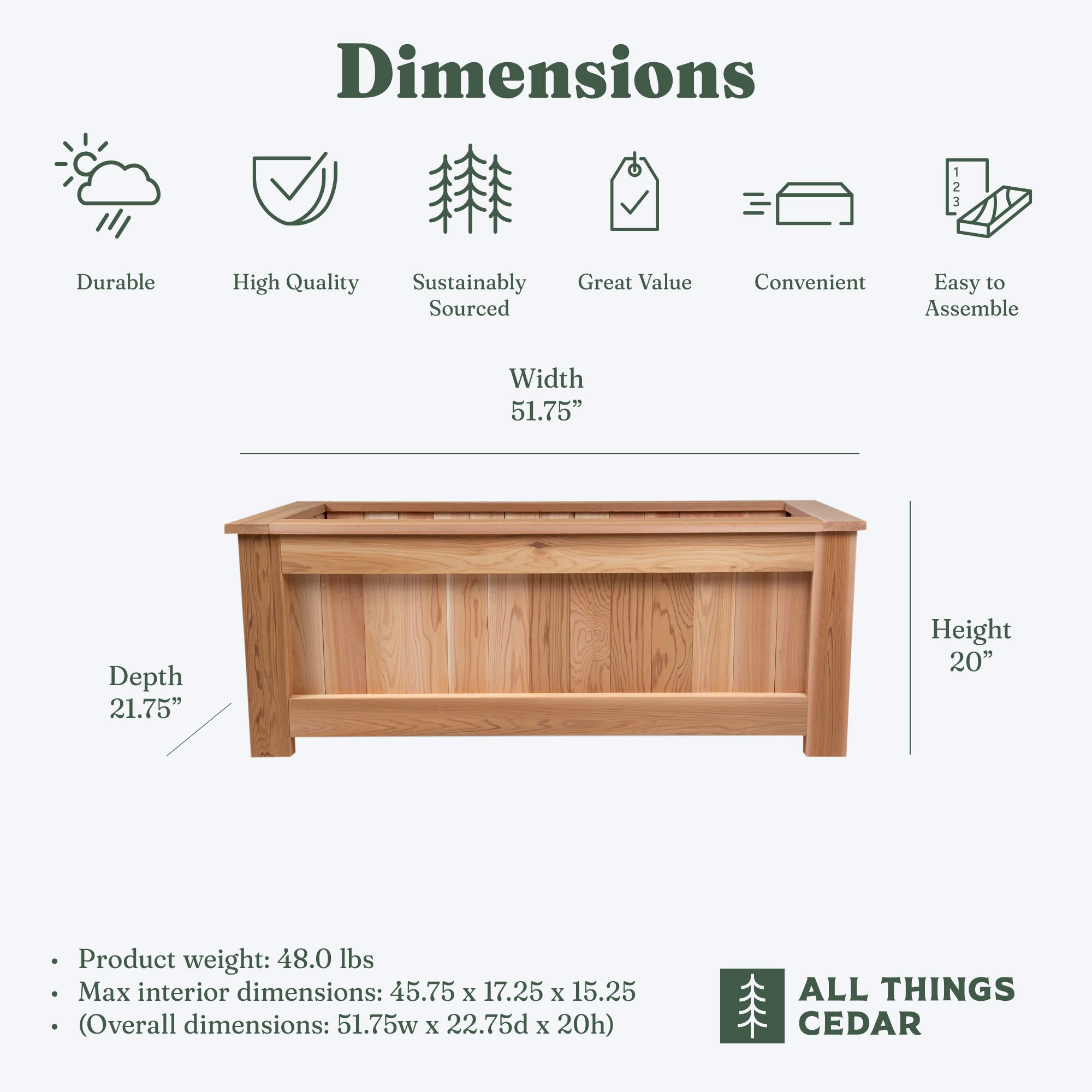 All Things Cedar 4 Foot Cedar Box Planter, Elevated Outdoor Garden Bed, Natural