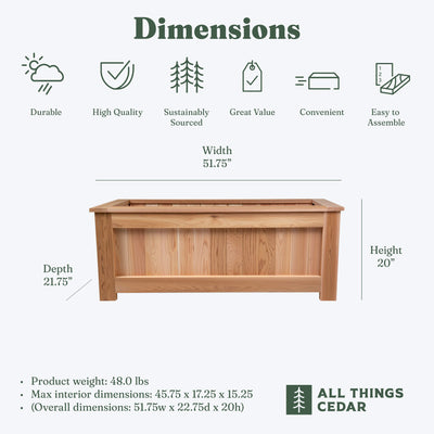 All Things Cedar 4 Foot Cedar Box Planter, Elevated Outdoor Garden Bed, Natural (Open Box) - VMInnovations