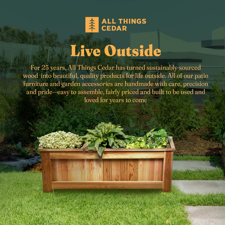 All Things Cedar 4 Foot Cedar Box Planter, Elevated Outdoor Garden Bed, Natural