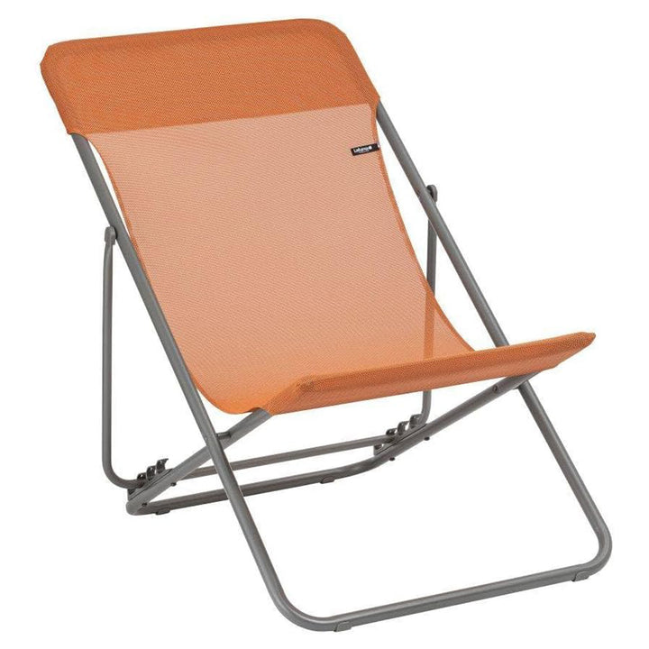 Lafuma Maxi Transat Colorblock Foldable Reclining Sling Deck Chair, Clementine