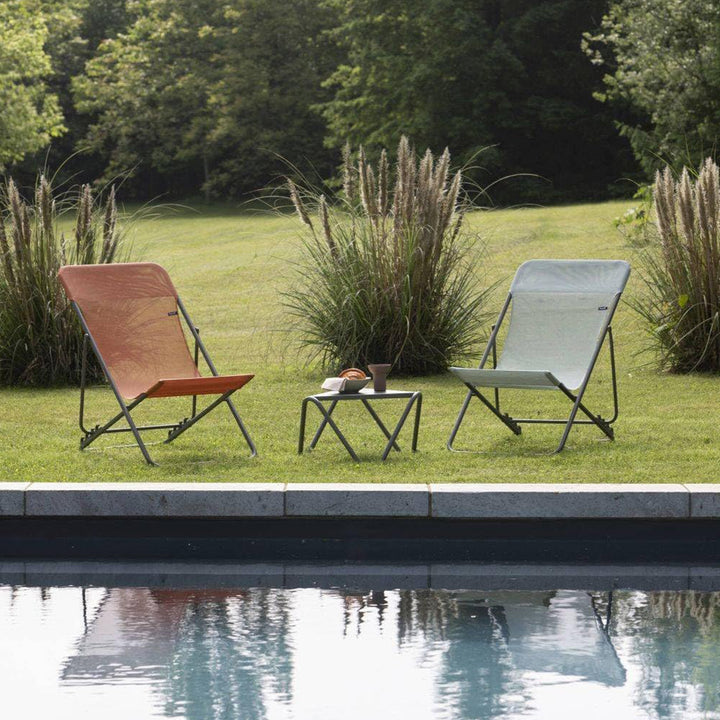 Lafuma Maxi Transat Colorblock Foldable Reclining Sling Deck Chair, Clementine