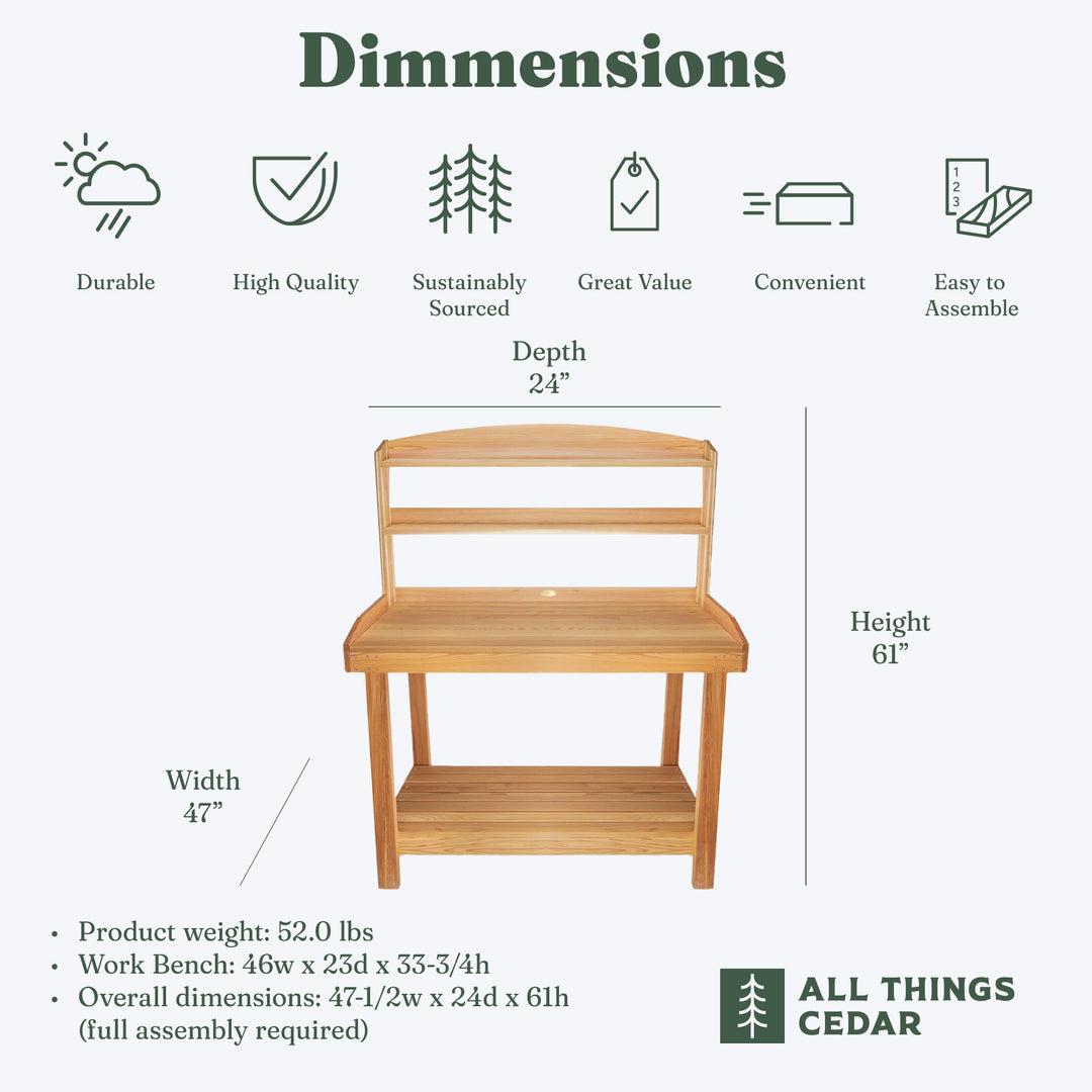 All Things Cedar Deluxe Potting Bench, Outdoor Garden & Plant Workstation Table