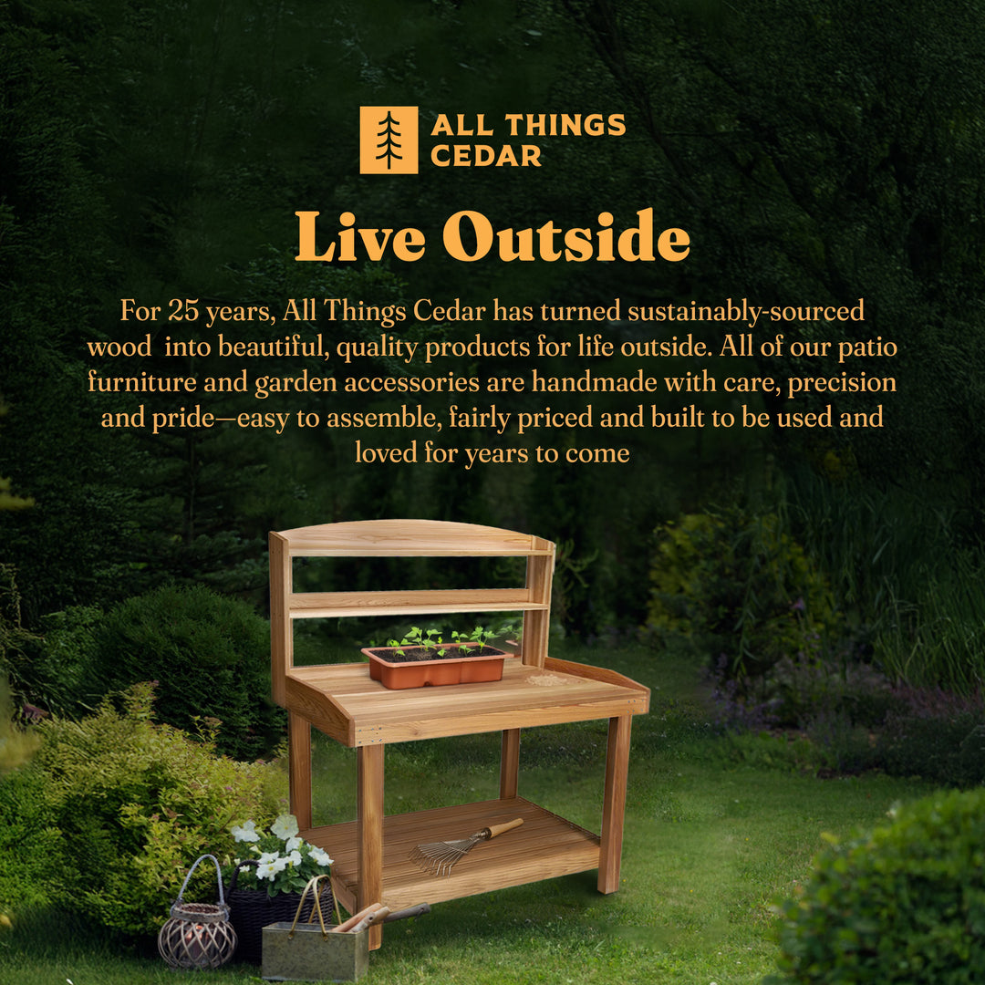 All Things Cedar Deluxe Potting Bench, Outdoor Garden & Plant Workstation Table