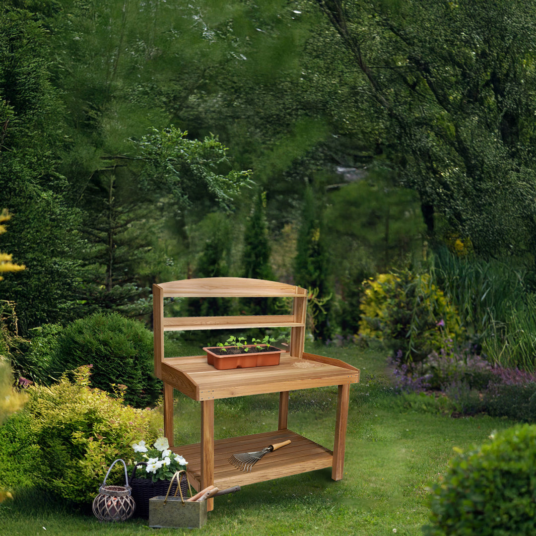 All Things Cedar Deluxe Potting Bench, Outdoor Garden & Plant Workstation Table