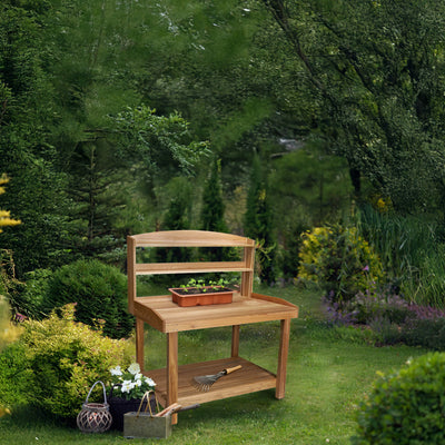 All Things Cedar Deluxe Potting Bench, Outdoor Garden & Plant Workstation Table - VMInnovations
