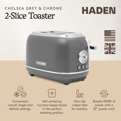 Haden Chelsea Stainless Steel 2 Slice Toaster, Extra Wide Slots  (Open Box) - VMInnovations