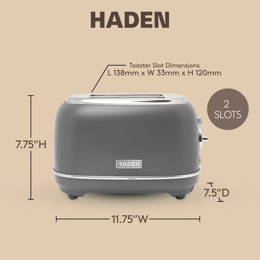 Haden Chelsea Stainless Steel 2 Slice Toaster, Extra Wide Slots, Grey & Chrome