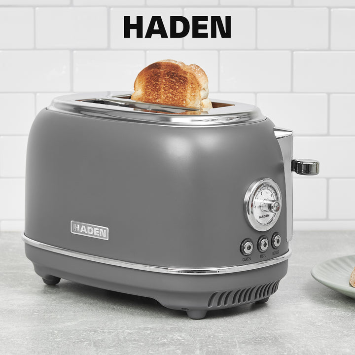 Haden Chelsea Stainless Steel 2 Slice Toaster, Extra Wide Slots, Grey & Chrome