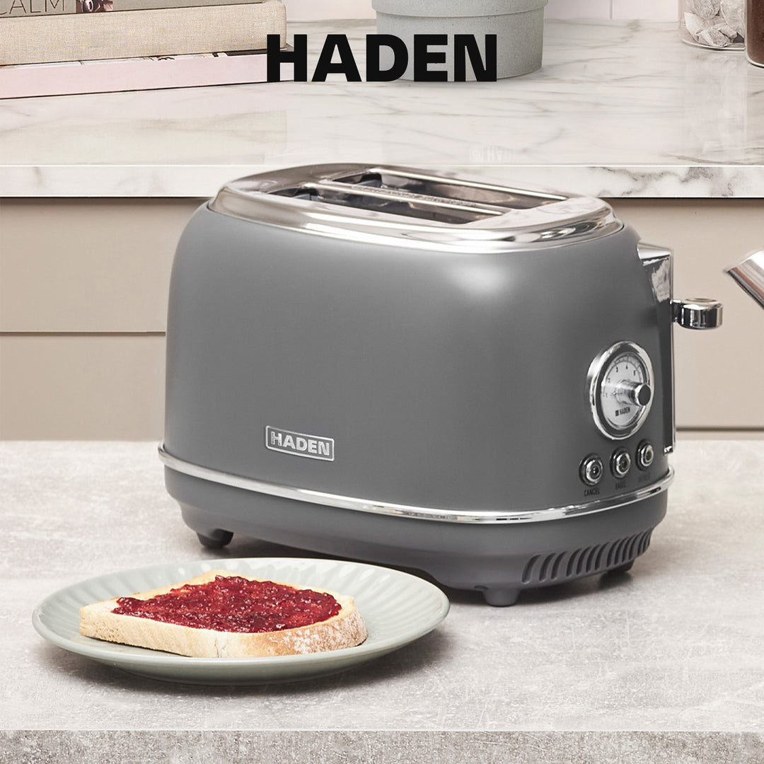 Haden Chelsea Stainless Steel 2 Slice Toaster, Extra Wide Slots, Grey & Chrome